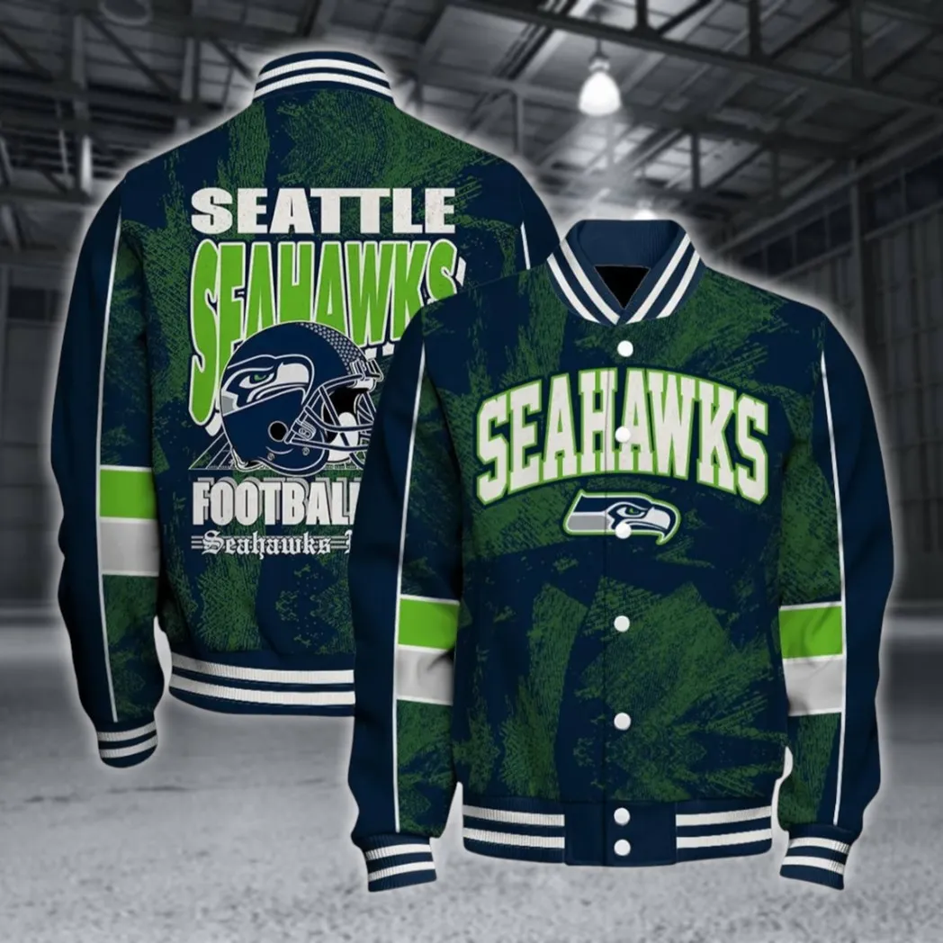 Emerald Fans Baseball Jacket, Streetwear Varsity Sport Jacket NFL550