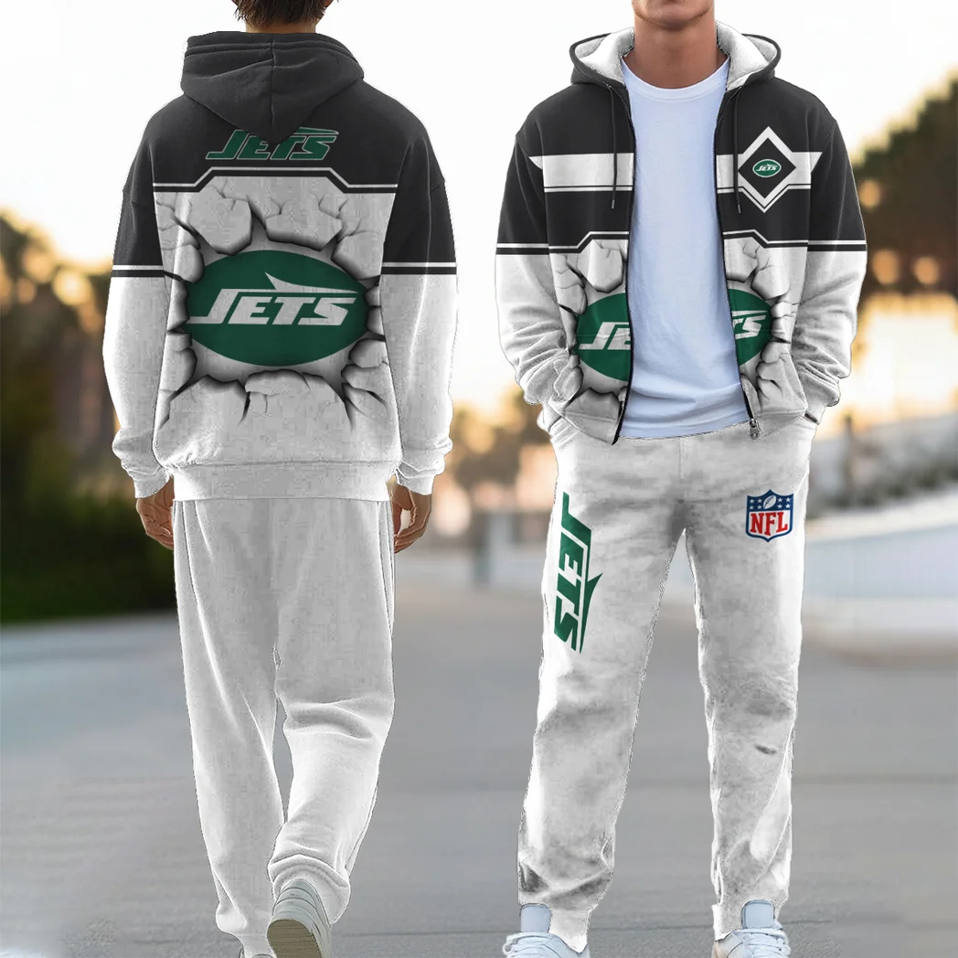 Football Jet Crew Zipper Hoodie Sweatpants Set, Everyday Comfort Jogger Set HVN1423NJ