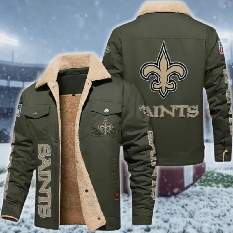 Game Day Squad Jacket Fur Collar Fleece, Performance Fan Jacket NFL138 - Military green
