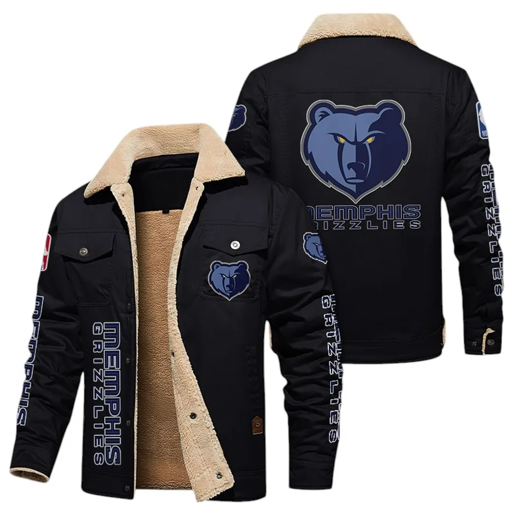 Game Tough Jacket Fur Collar Fleece, Bold Fan Street Style NBA611301 - Black