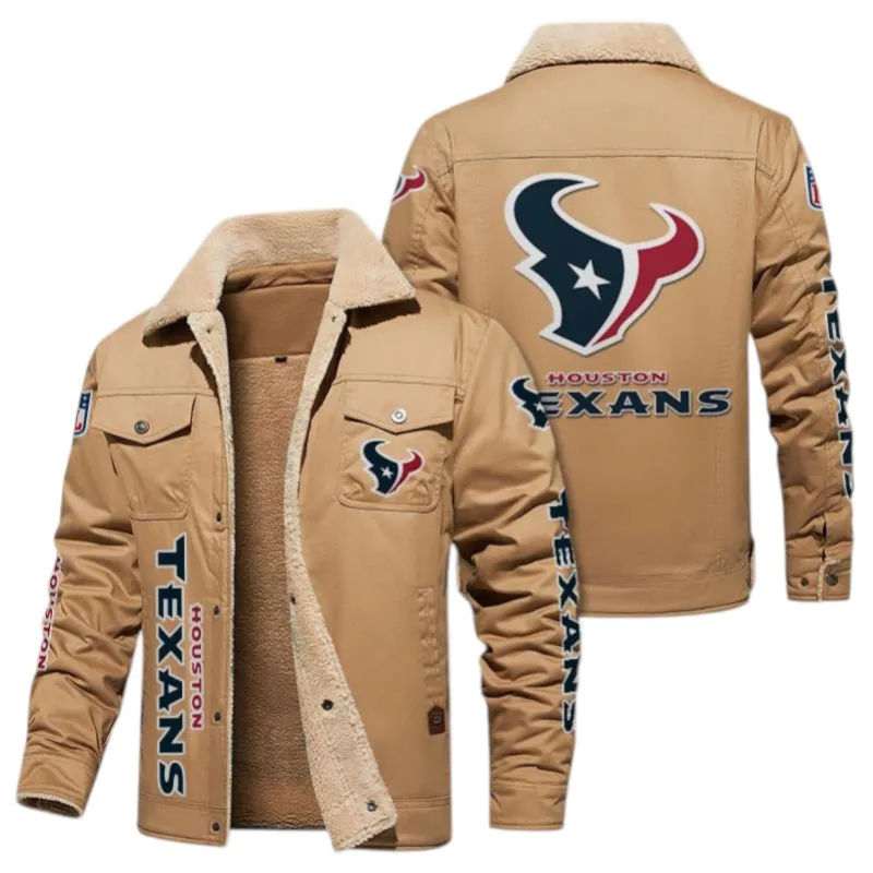 Lone Star Fans Jacket Fur Collar Fleece, Premium Team Pride Fleece NFL138 - Light khaki - Image 2