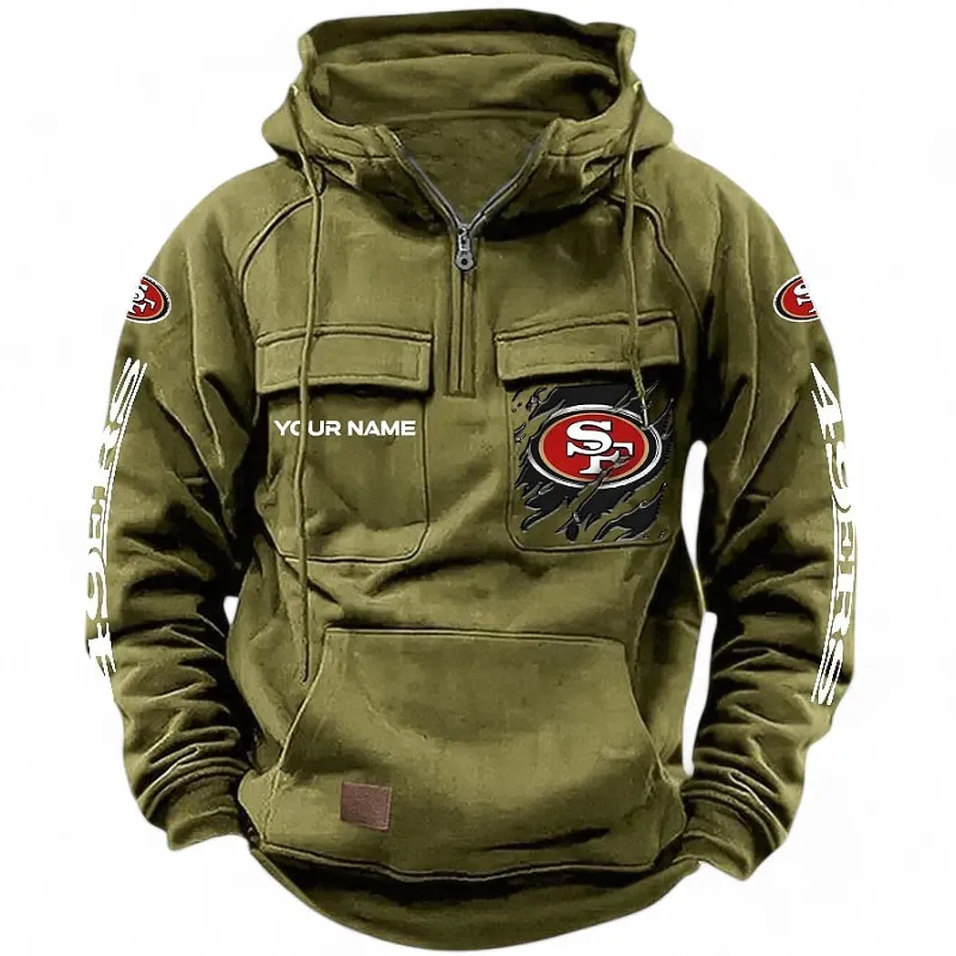 Red Gold Brotherhood Tactical Quarter Zip Hoodie, Rugged Everyday Quarter-Zip NFL281 - Army Green - Image 2