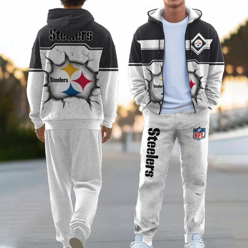 Steel Crew Zipper Hoodie Sweatpants Set, Game Day Hoodie Set HVN1423PS