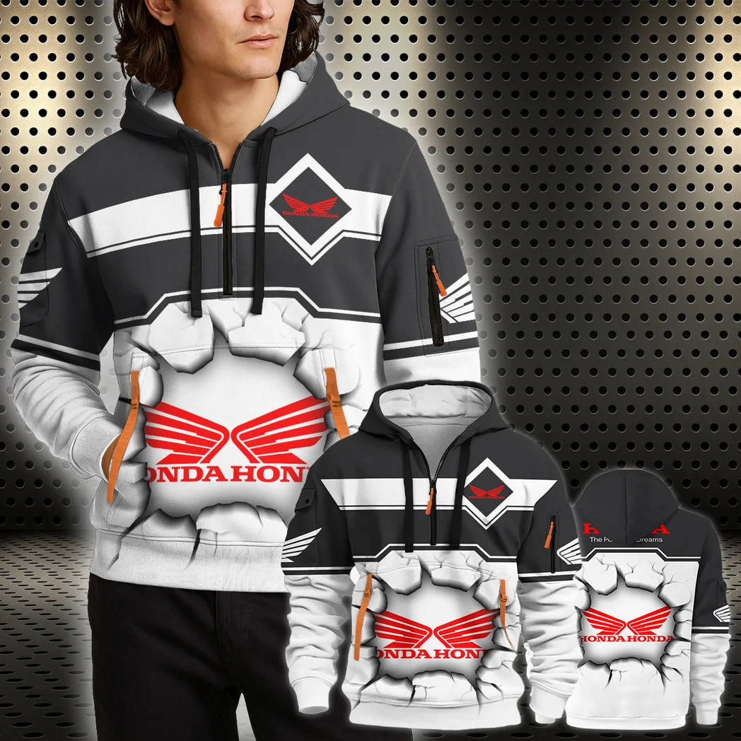 Touring Motorcycle Hoodie Half Zip 3D, Durable & Casual Streetwear HVN1400HM