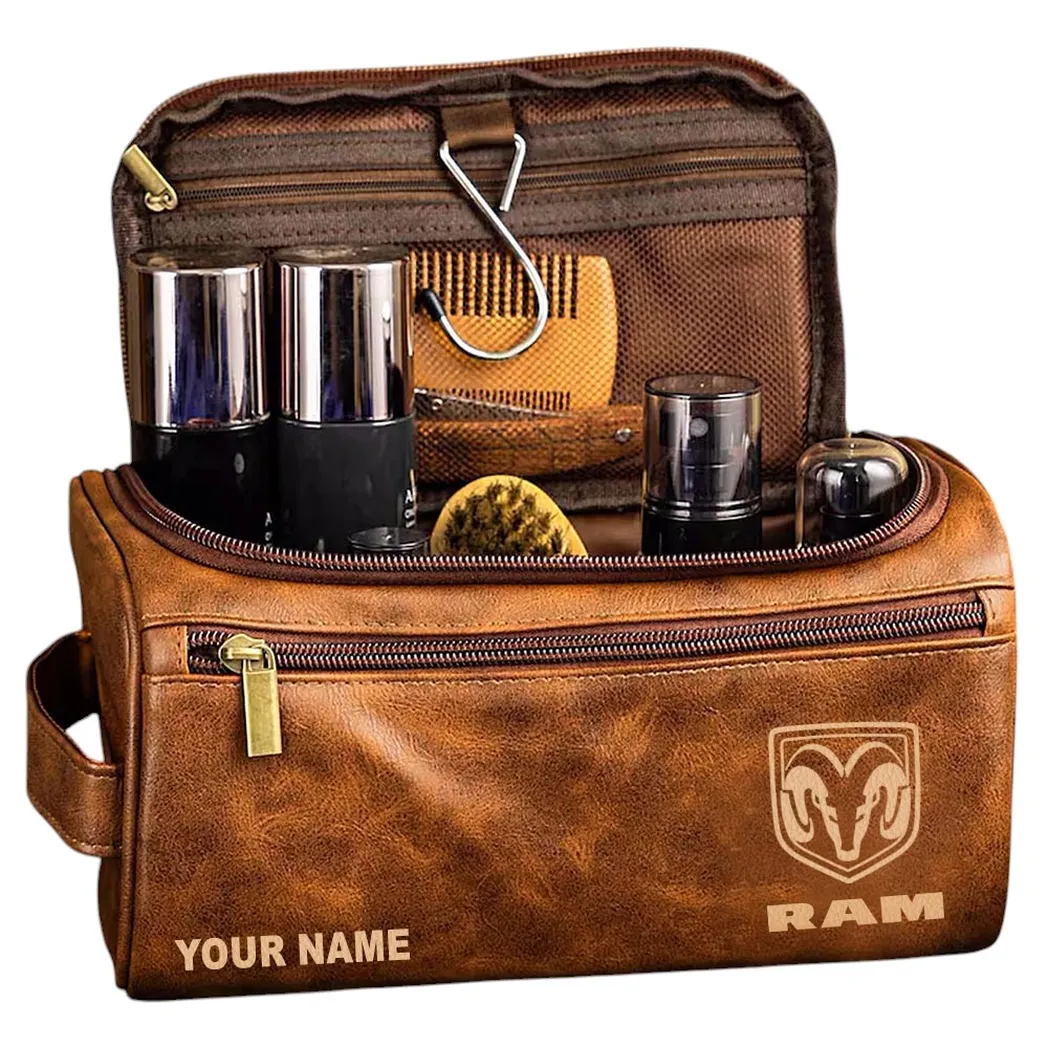 Truck Leather Toiletry Bag, Gearhead Toiletry Organizer CAR443 - Yellow Brown