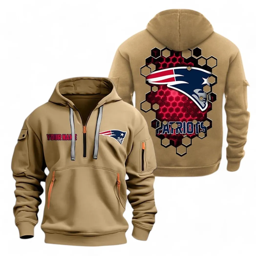 Urban Streetwear Hoodie, Half-Zip with Exclusive Logo NFL241 - Khaki - Image 2
