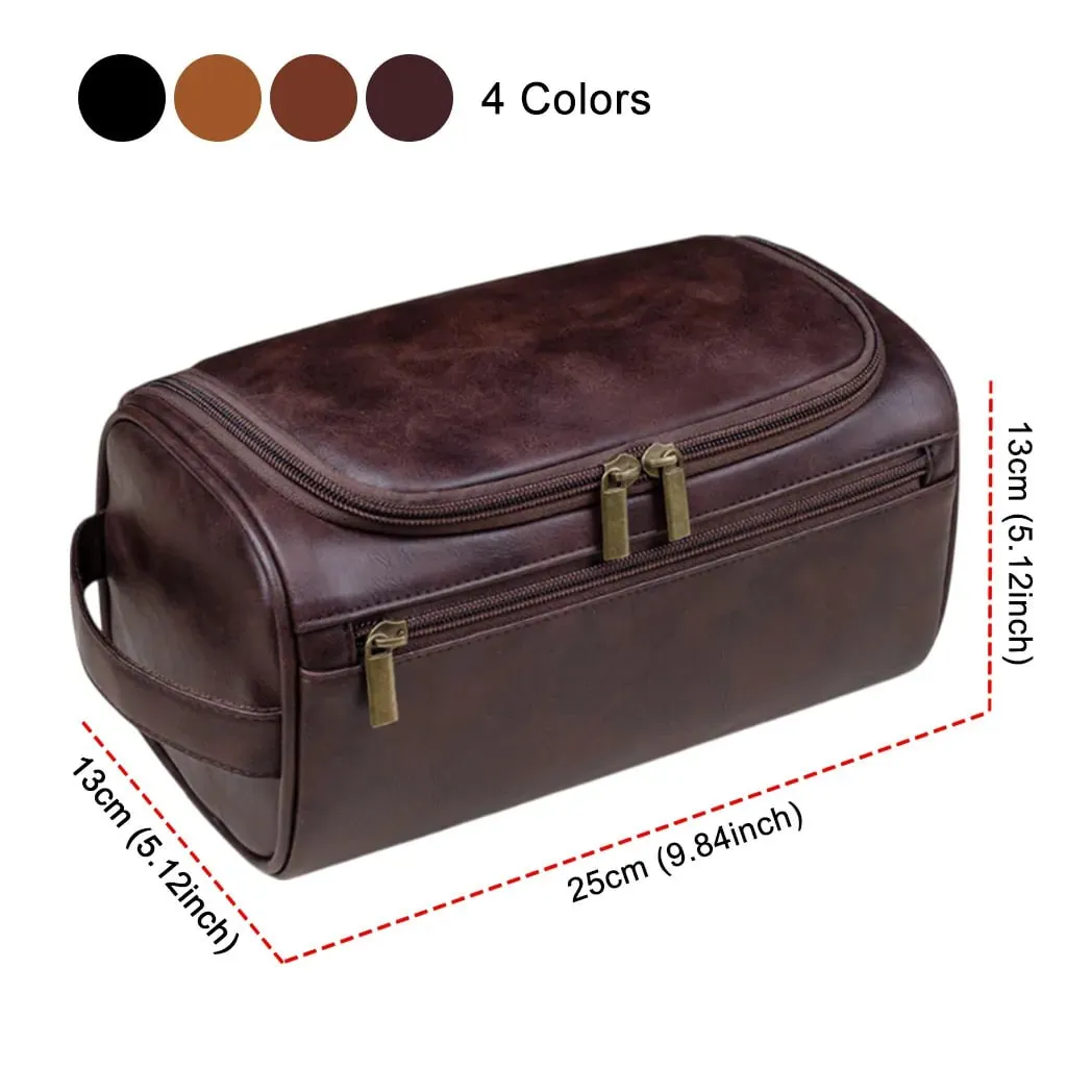 Urban Two-Door Leather Toiletry Bag, Leather Travel Bag for Riders CAR440 - Red Brown - Image 2