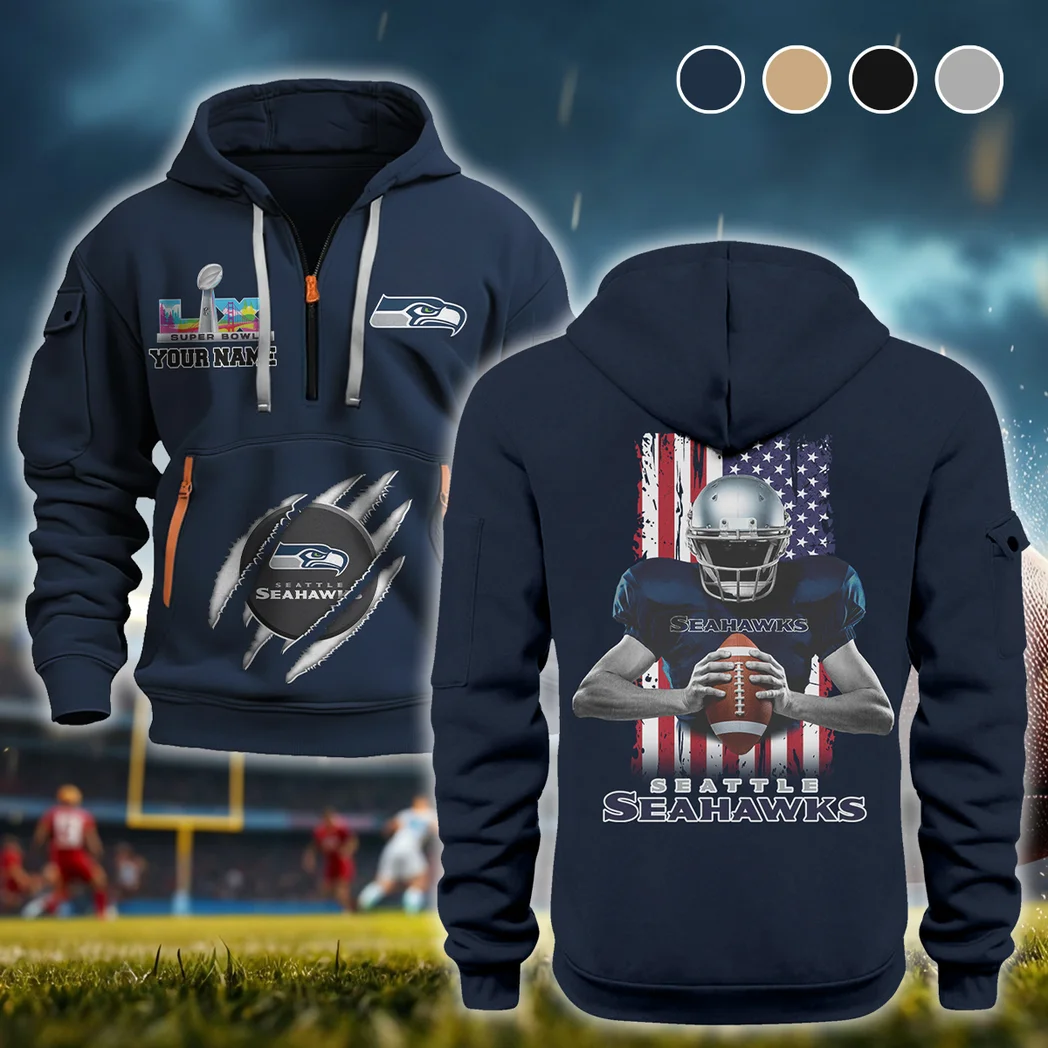 Football Hawk Crew Hoodie Half Zipper, Stadium Ready Comfort HVN1464SS - Navy