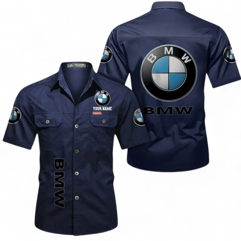 Sport Vehicle Short Sleeved Shirt, Auto Spirit Cotton Button Shirt CAR392 - Dark Blue