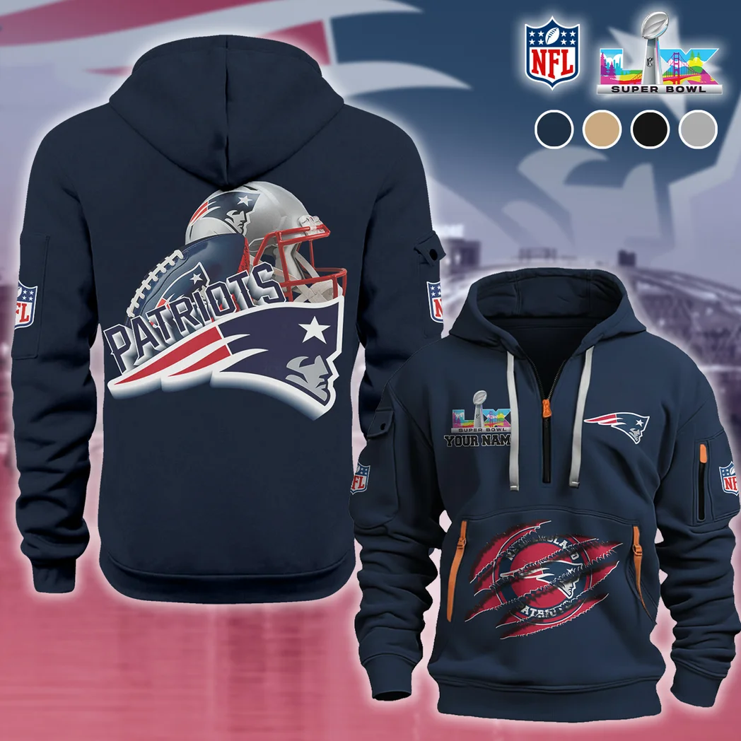 Football Blue Crew Hoodie Half Zipper, Active Fan Half Zip HVN1482PT - Navy