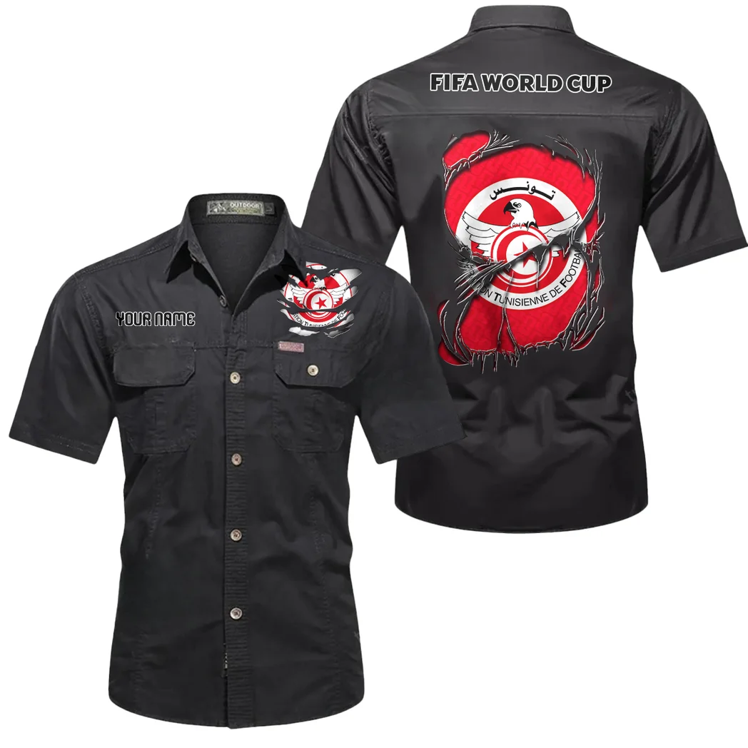 Desert Bloom Short Sleeved Shirt, Casual Sports Button-Down HVN1605TU - Black