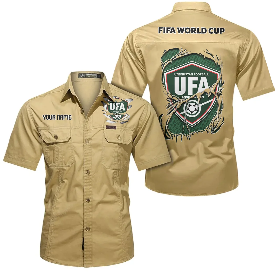 Desert Path Short Sleeved Shirt, Football Fan Cotton Shirt HVN1605UZ - Khaki