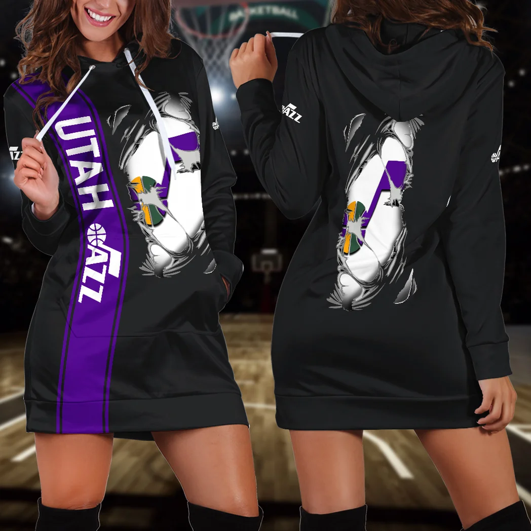Smooth Rhythm Hoodie Dress, Sporty Women's Hoodie Dress HVN1579UJ
