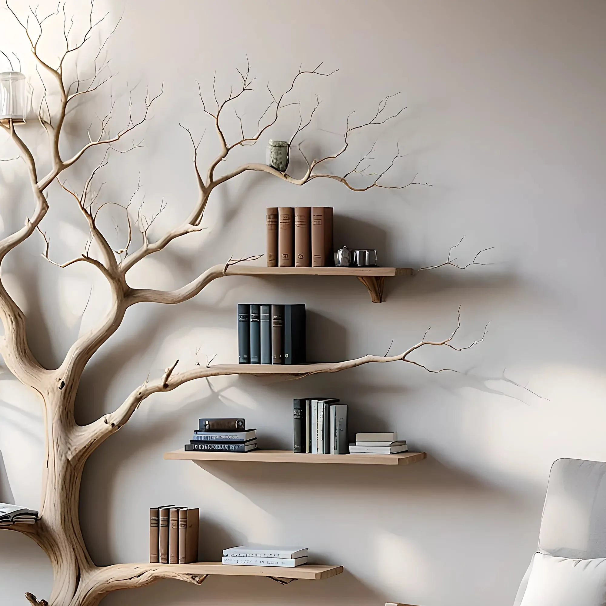 Tree Inspired Wooden Shelf Vintage Style Decorative Bookshelf for Home Walls