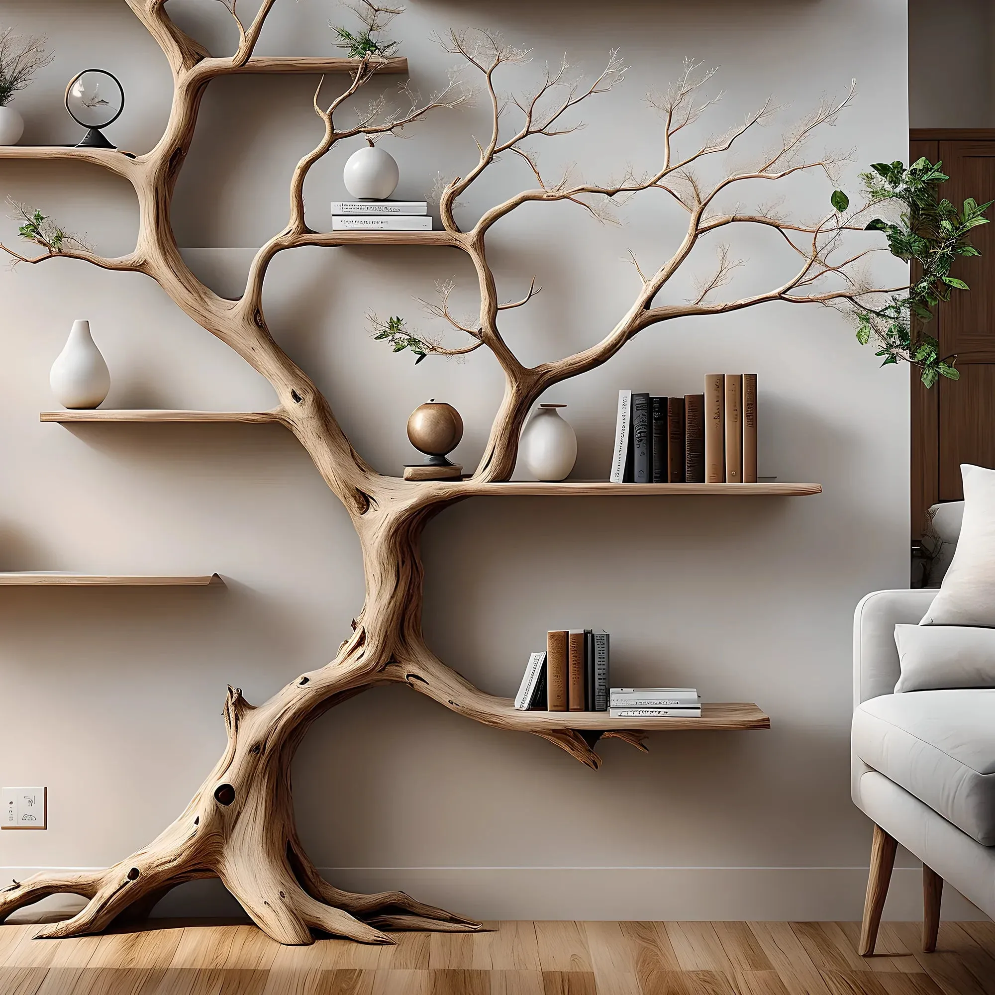 Tree Shaped Bookshelf Solid Wood Bedroom and Living Room Decorative Bookcase