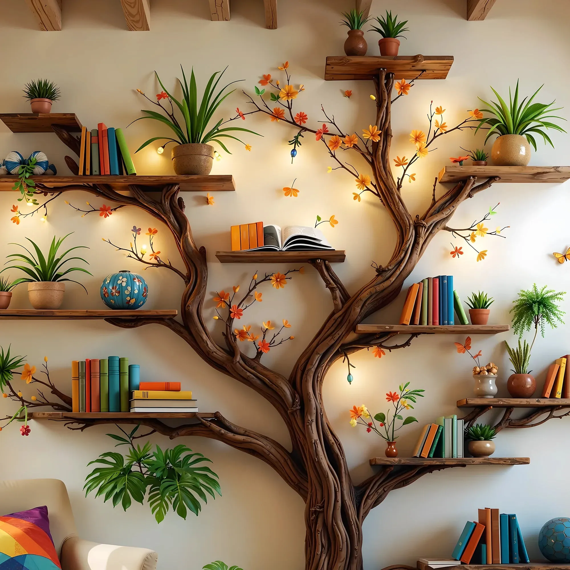 Tree Inspired Bookshelf Decorative Wooden Shelf for Reading Corners and Libraries