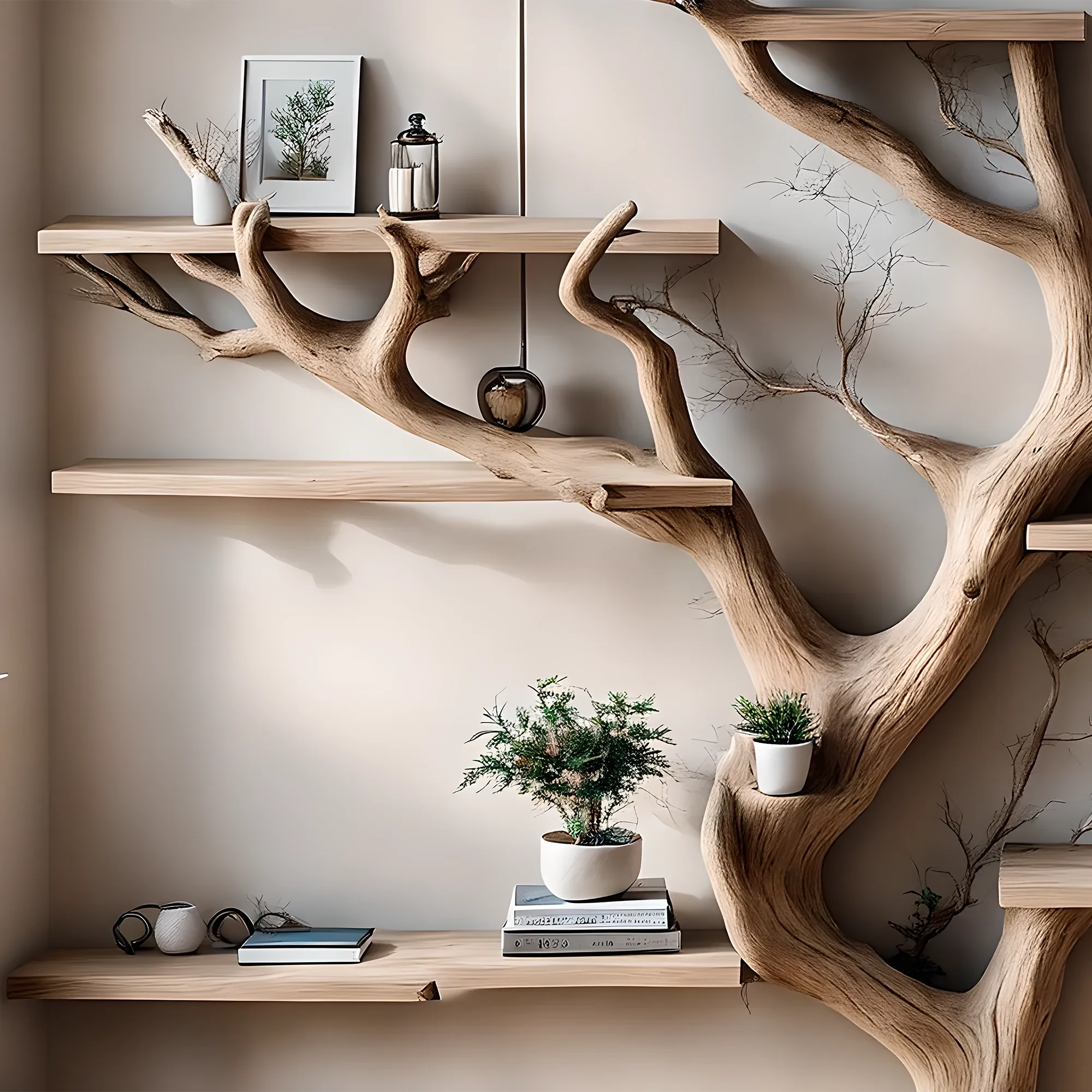 Solid Wood Tree Shaped Bookshelf Wall Mounted Decorative Furniture and Gift
